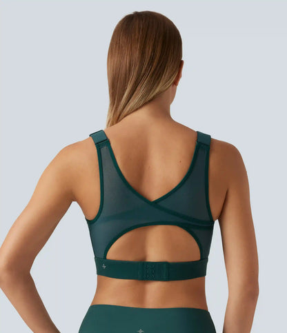 Halara UltraSculpt™ Medium Support Round Neck Contrast Mesh Running Sports Bra with Built-in Bra
