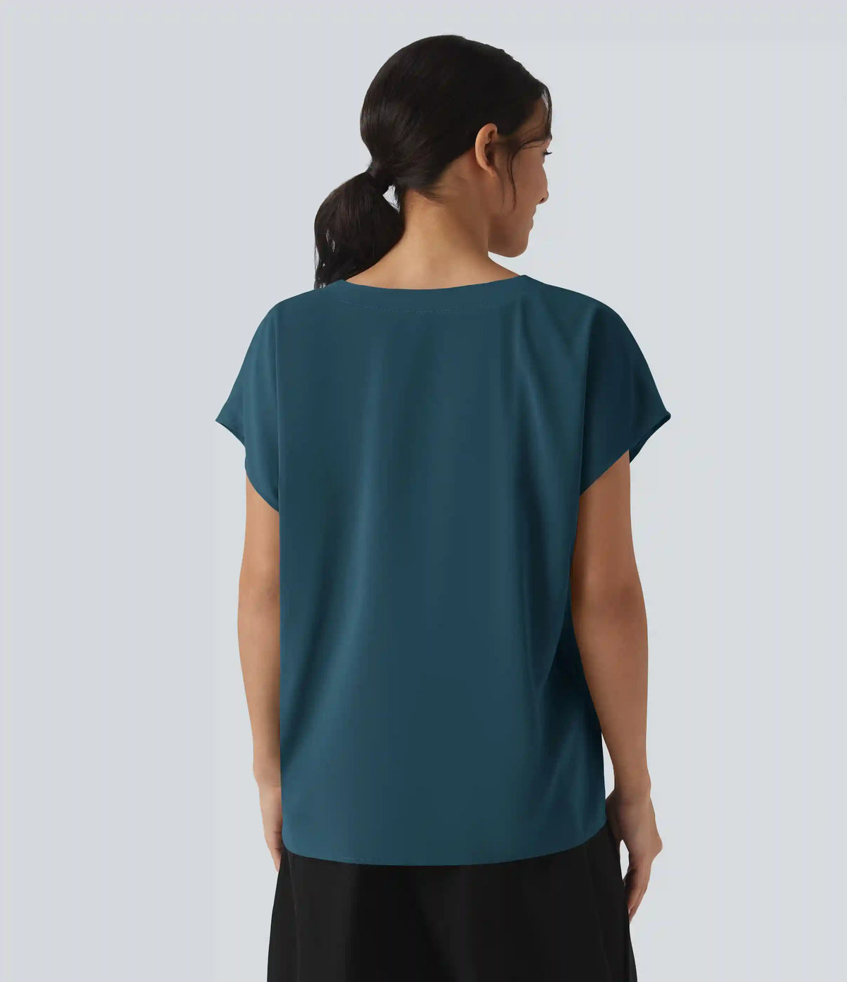 Wrinkle Recovery V-neck Short Sleeve Oversized Work Blouse