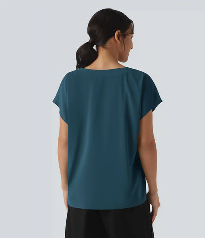 Wrinkle Recovery V-neck Short Sleeve Oversized Work Blouse