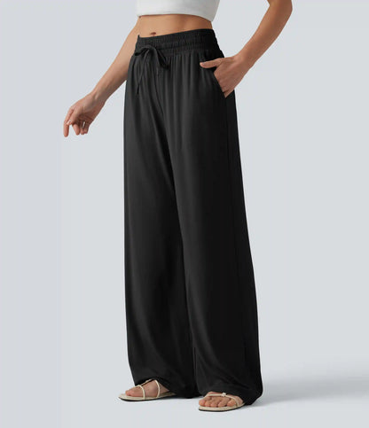Mid Rise Drawstring Casual Baggy Pants with Pockets