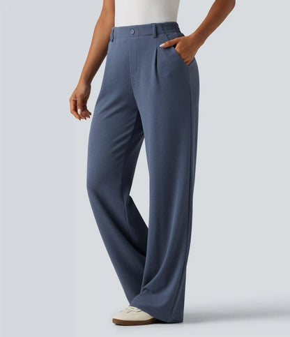 High Waisted Wide Leg Waffle Work Pants with Pockets