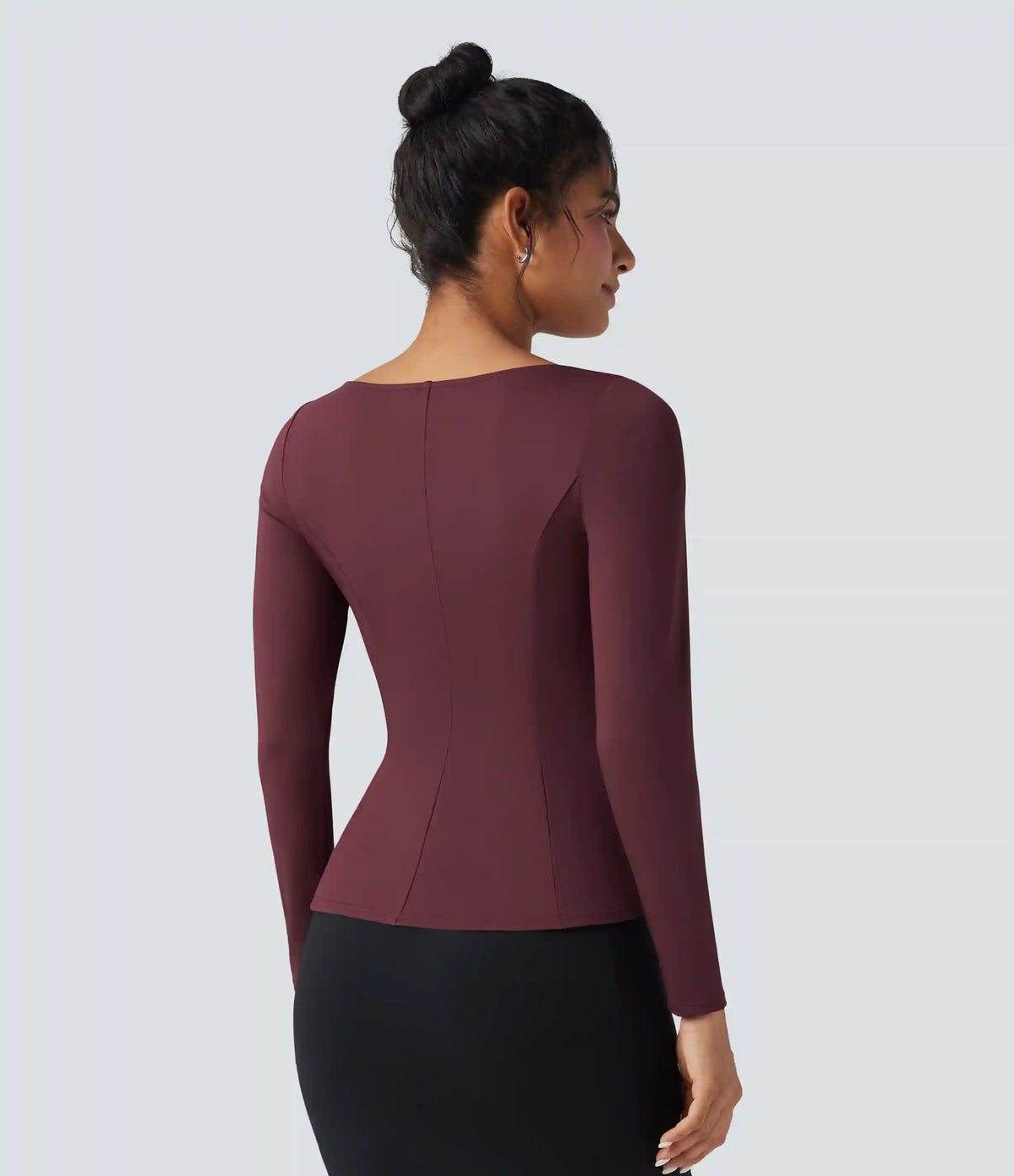 Square Neck Long Sleeve Ruffle Hem Work T-Shirt