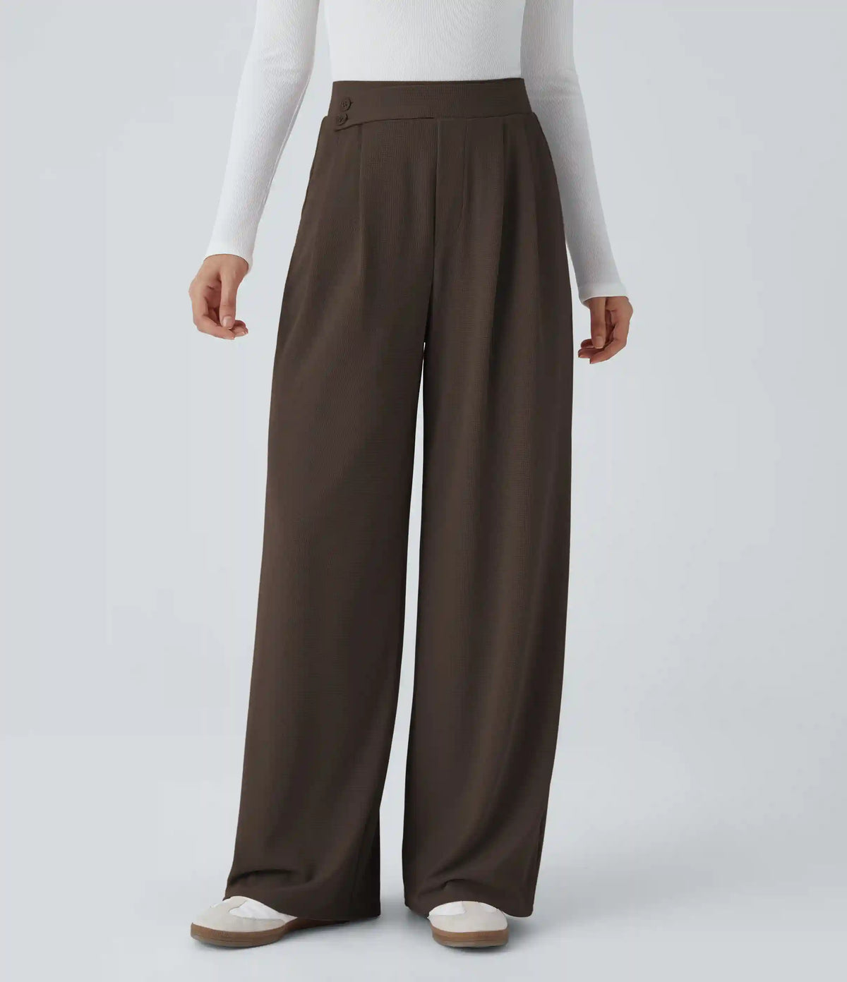 High Waisted Pocket Wide Leg Baggy Waffle Casual Pants