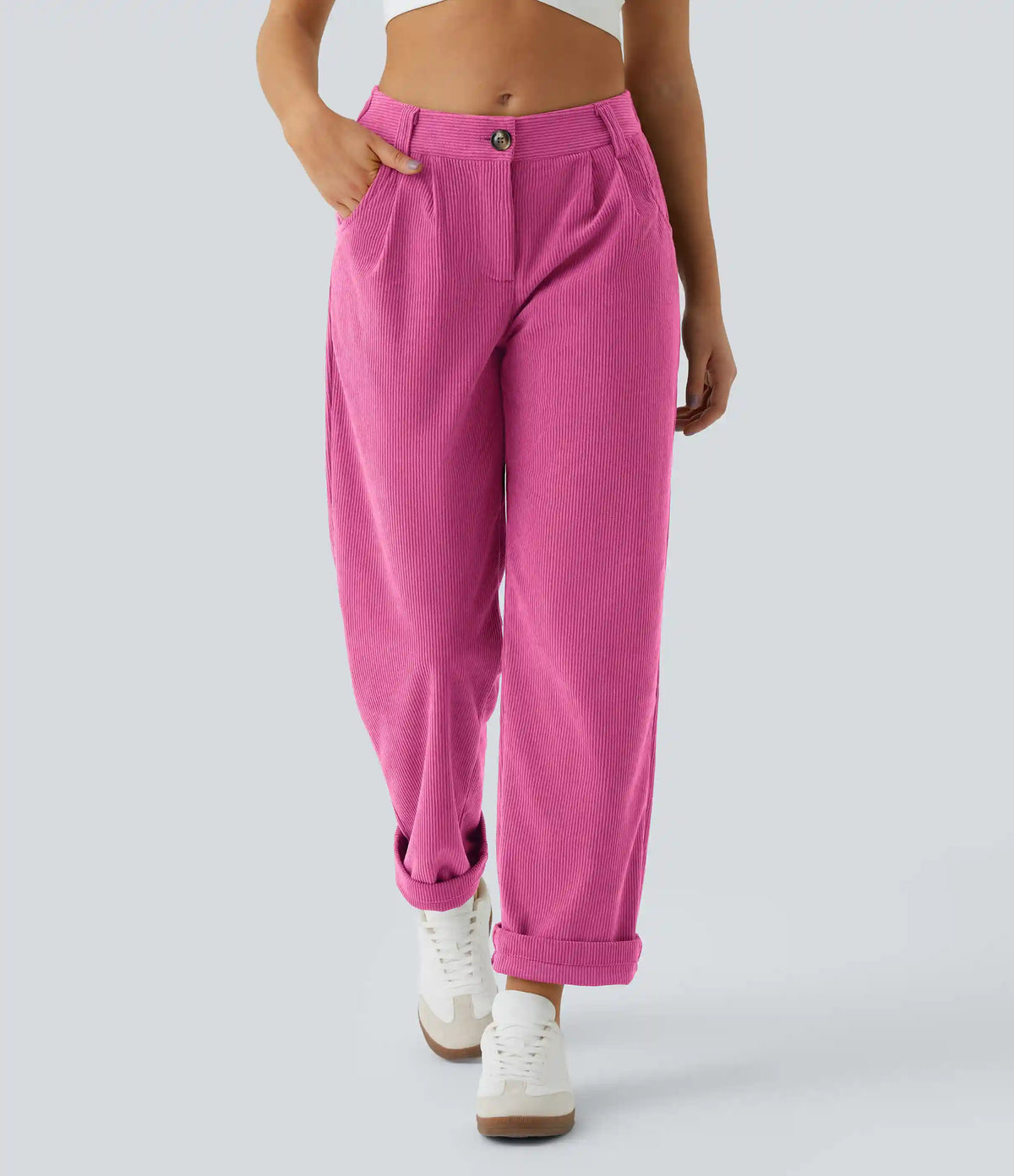 Mid Rise Zipper Pocket Corduroy Casual Pants