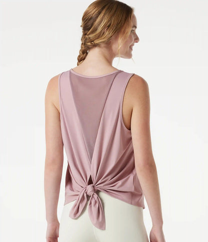 Round Neck Mesh Back Tie Yoga Tank Top