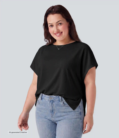 Plus Size Round Neck Batwing Sleeve Relaxed Casual T-Shirt