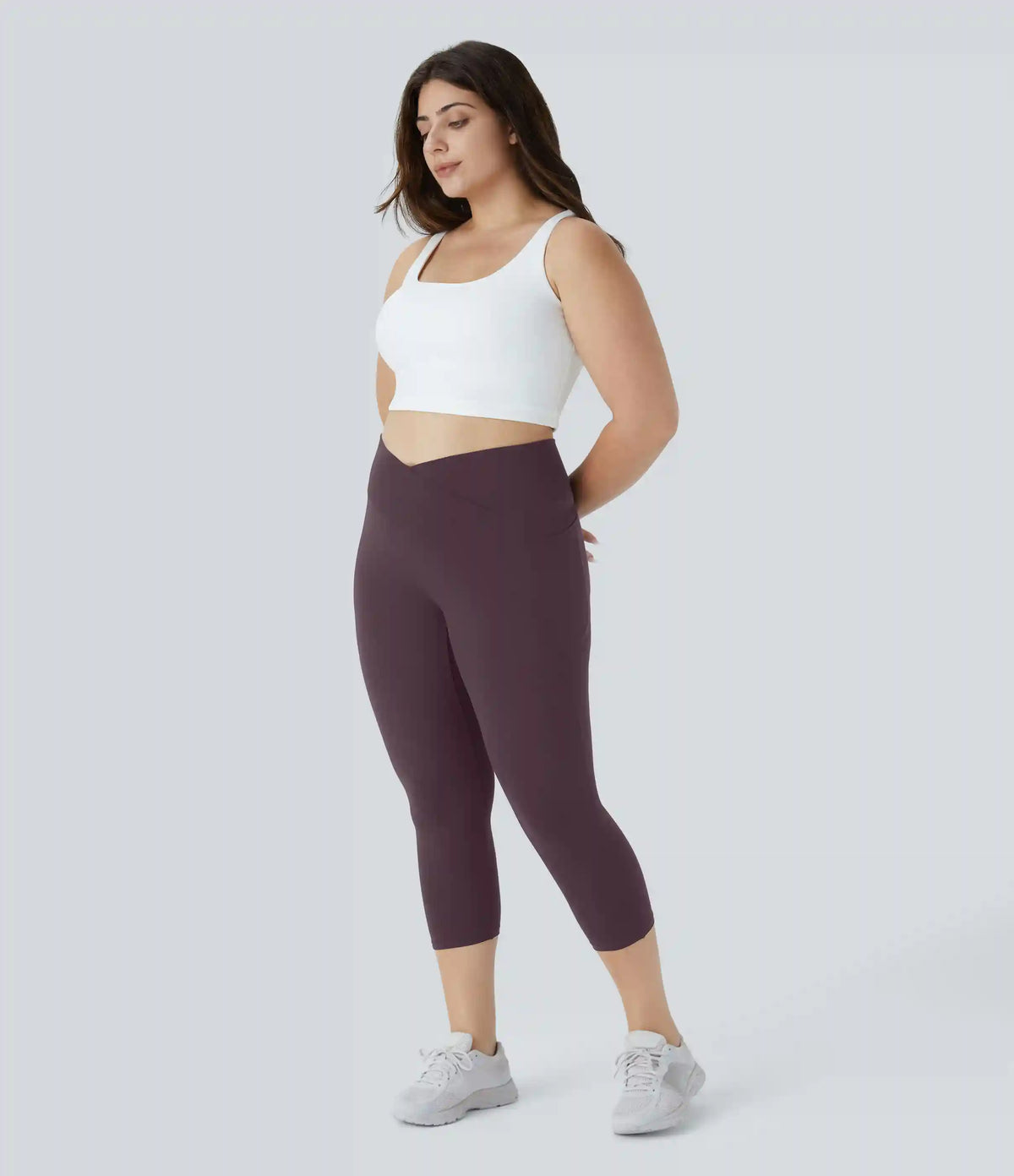 SoftlyZero™ High Waisted Crossover Pocket Capri Yoga Plus Size Leggings