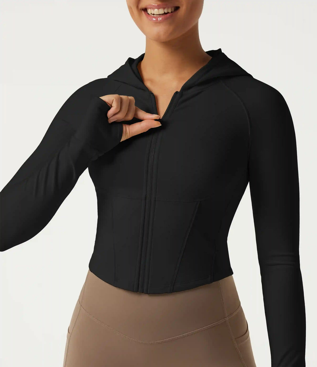 Hooded Long Sleeve Workout Jacket with Thumb Hole