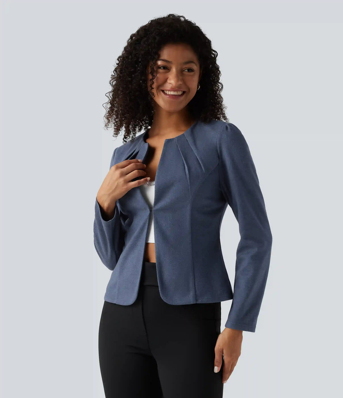 Round Neck Hook and Eye Work Blazer