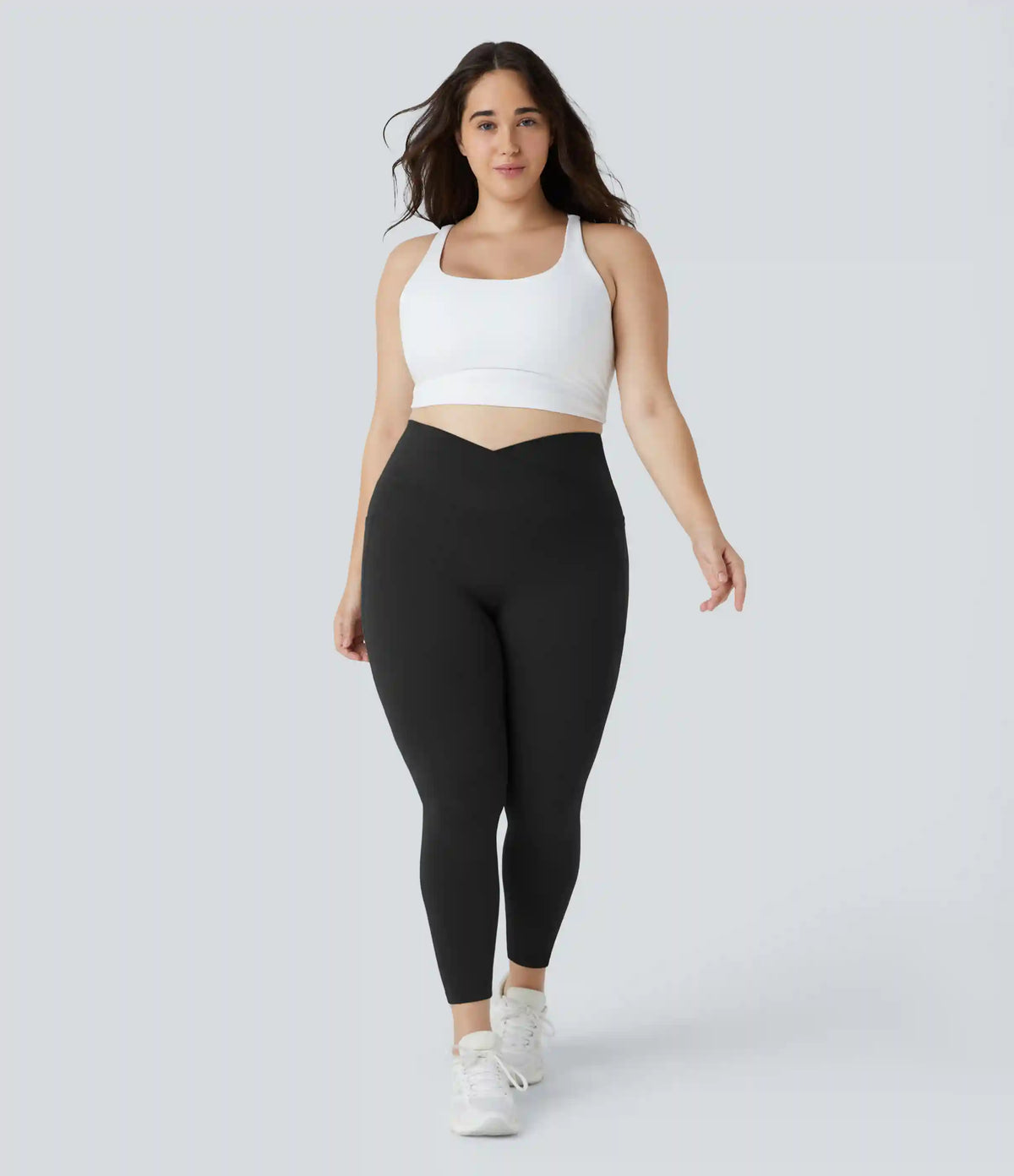 SoftlyZero™ High Waisted Crossover Pocket Plain Plus Size Full Length Leggings
