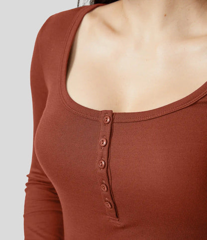 Ribbed Henley Neck Long Sleeve Slim Casual T-Shirt
