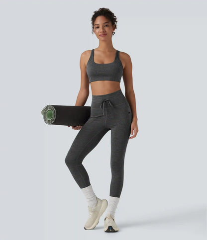 Halara UltraSculpt™ Heathered High Waisted Drawstring Quick Dry Yoga 7/8 Leggings with Pockets