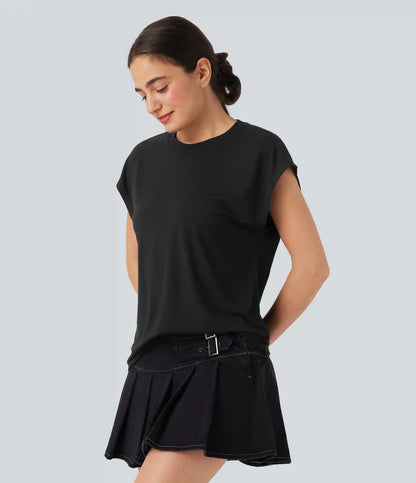 Round Neck Cap Sleeve Casual Top