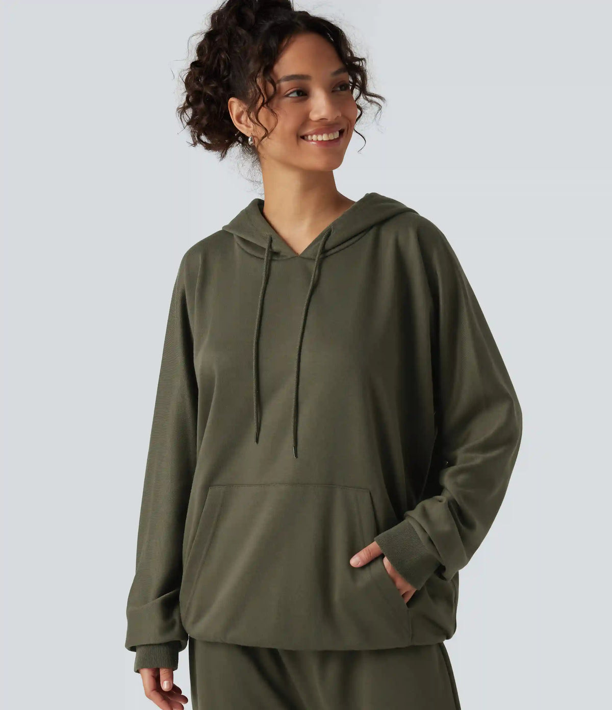 Hooded Round Neck Long Sleeve Casual Sports Sweatshirt with Pocket