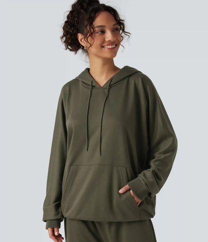 Hooded Round Neck Long Sleeve Casual Sports Sweatshirt with Pocket
