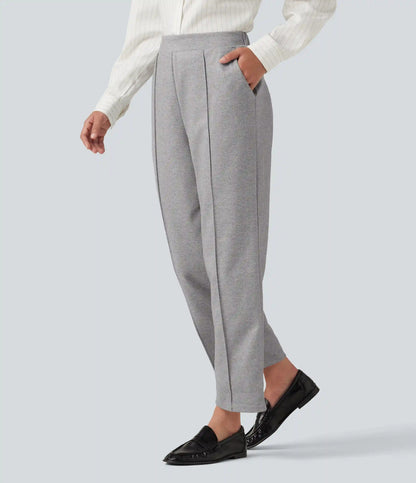 High Waisted Pintuck Tapered Work Pants with Pockets