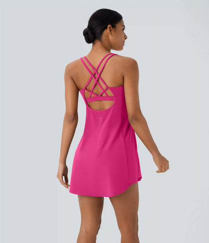 SoftlyZero™ Plush Cut Out Pocket 2-Piece Mini Yoga Active Dress