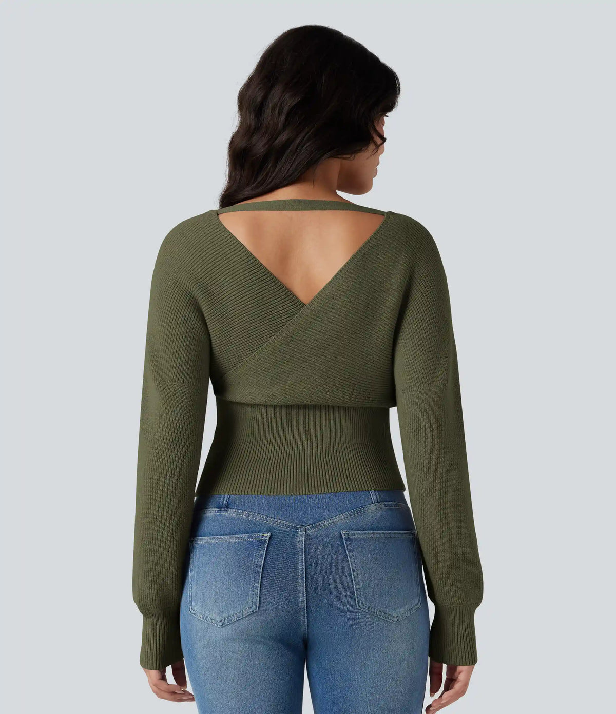 V-neck Batwing Long Sleeve Cut-out Casual Sweater
