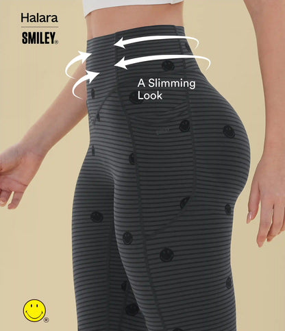 Halara X Smiley® Halara UltraSculpt™ Stripe Print High Waisted Scrunch Butt Lifting Tummy Control Training Leggings with Pockets