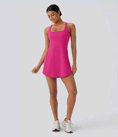 SoftlyZero™ Plush Cut Out Pocket 2-Piece Mini Yoga Active Dress