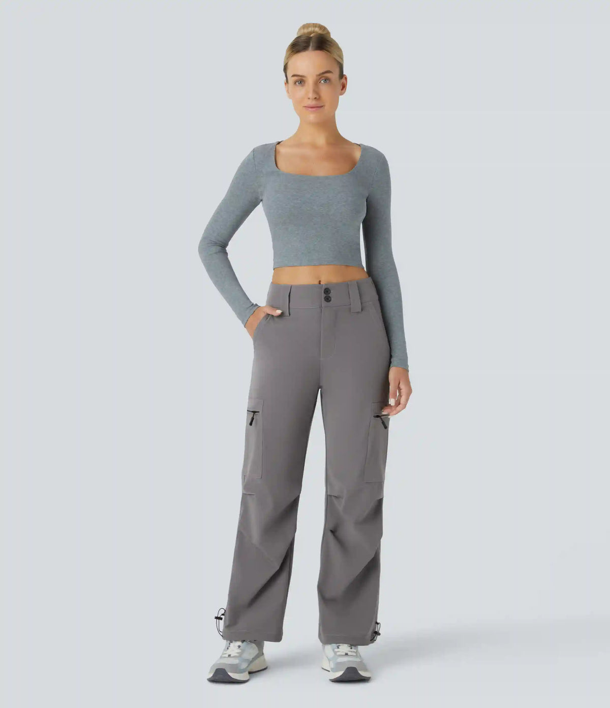 Mid Rise Zipper Pockets Casual Cargo Joggers