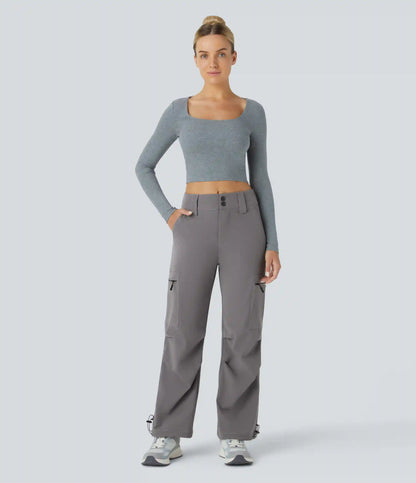 Mid Rise Zipper Pockets Casual Cargo Joggers