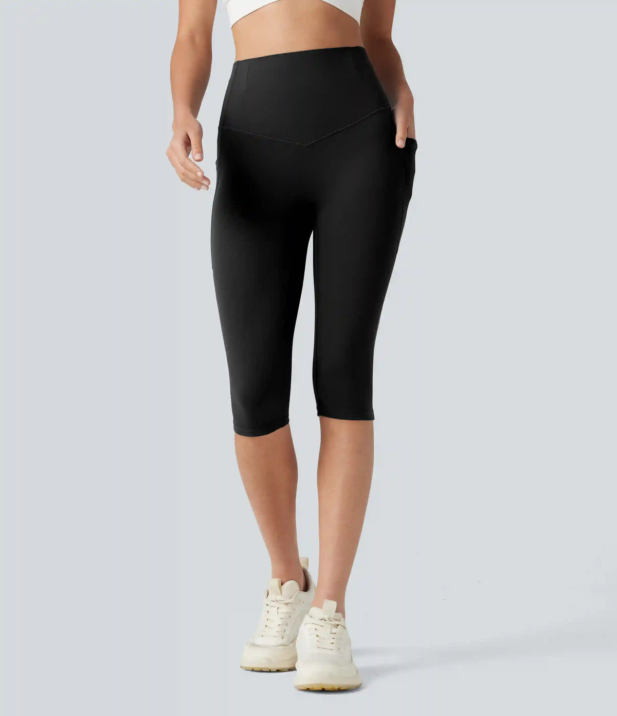 Halara UltraSculpt™ High Waisted Anti-Roll Tummy Control Shaping Workout Pedal Pushers Leggings with Pockets