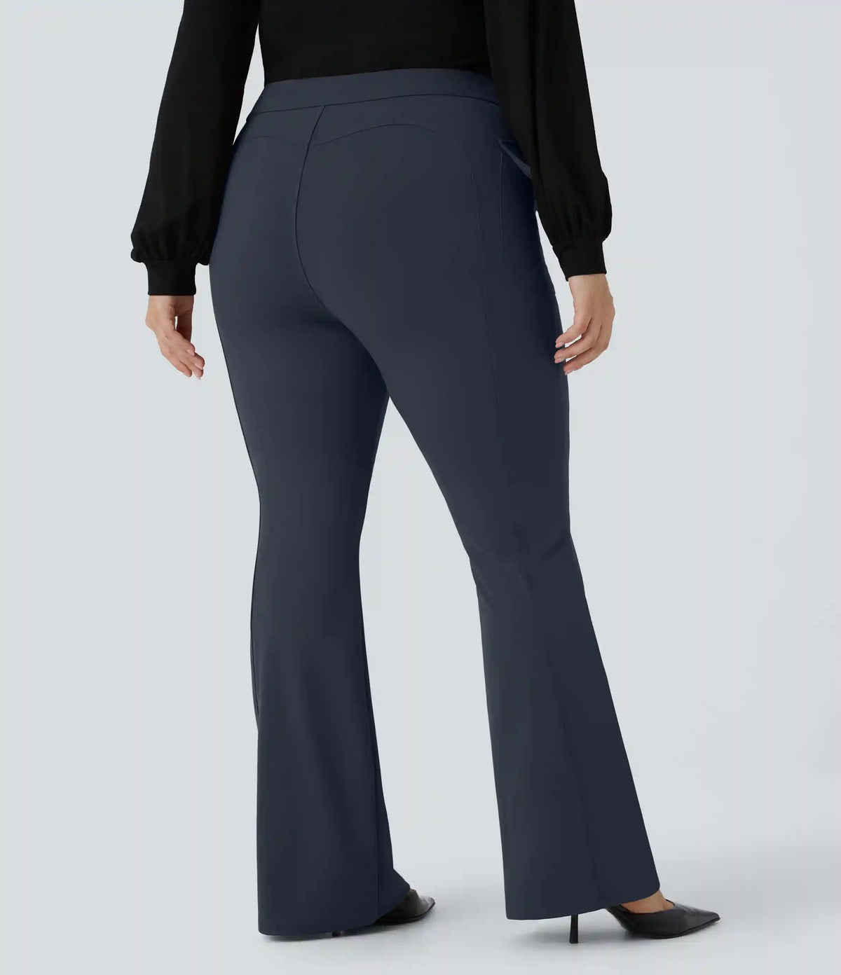 High Waisted Side Flap Pocket Flare Plus Size Casual Cargo Pants