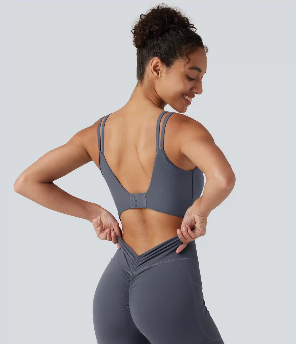 Halara UltraSculpt™ Non-Removable Pad Tummy Control Butt Lifting Ruched Yoga Jumpsuit with Pockets-Easy Peezy Edition