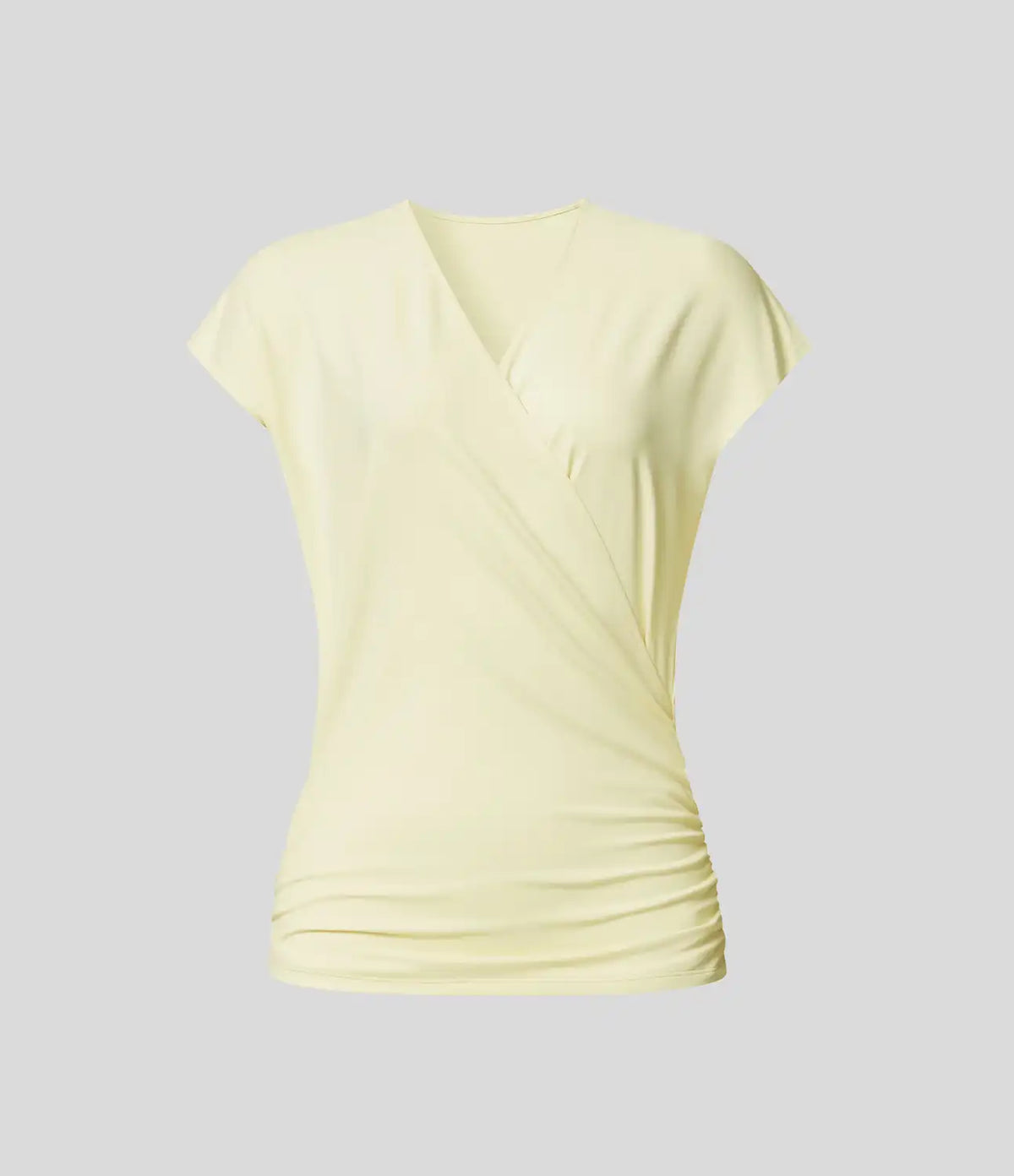 V Neck Cap Sleeve Crossover Ruched Solid Work Blouse