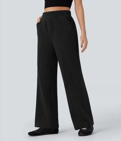 High Waisted Drawstring Straight Leg Fleece Casual Cotton Pants with Pockets
