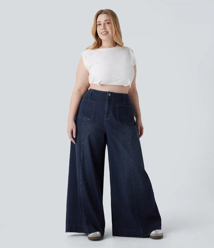 Halara Flex™ High Waisted Pockets Washed Casual Wide Leg Plus Size Jeans