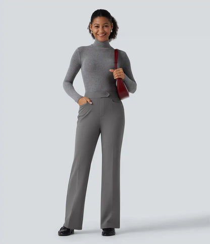 Mid Rise Flare Fleece Work Pants with Pockets