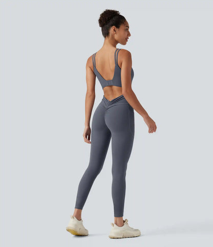 Halara UltraSculpt™ Non-Removable Pad Tummy Control Butt Lifting Ruched Yoga Jumpsuit with Pockets-Easy Peezy Edition