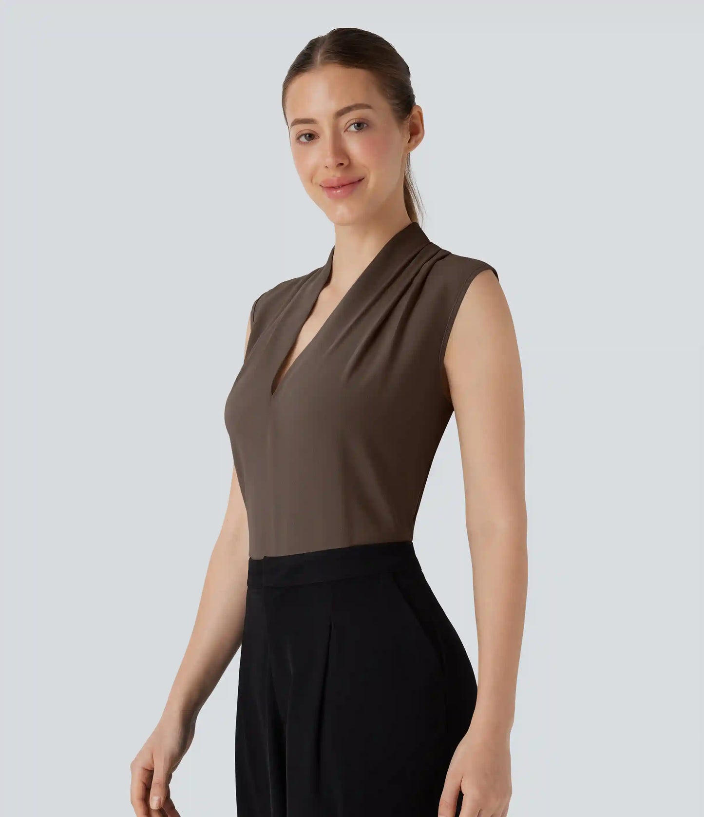 V Neck Sleeveless Work Blouse