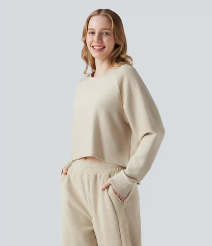 Seamless Flow Round Neck Raglan Long Sleeve High Low Casual Sports Top