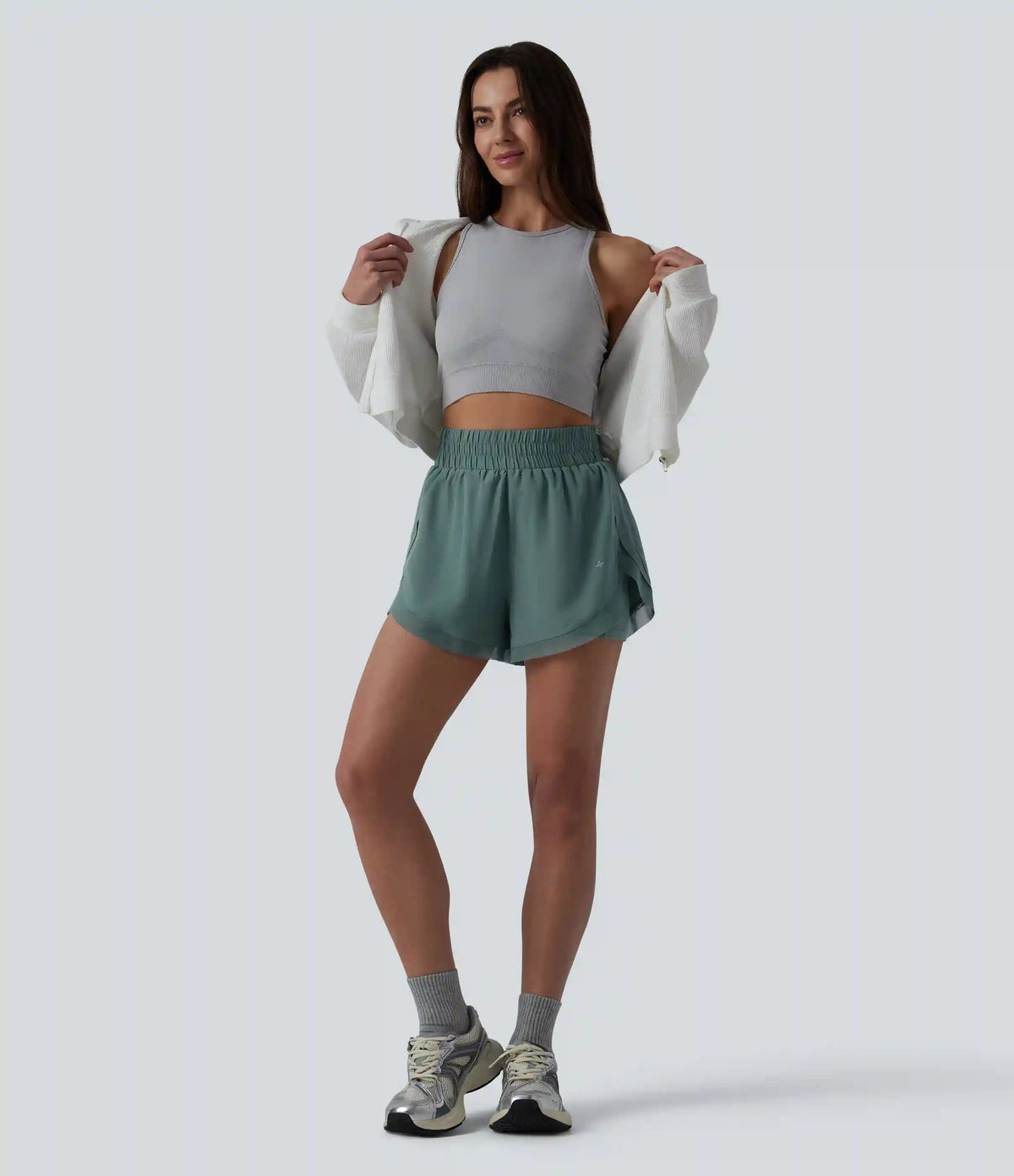 High Waisted Contrast Mesh 2-in-1 Running Shorts with Pockets