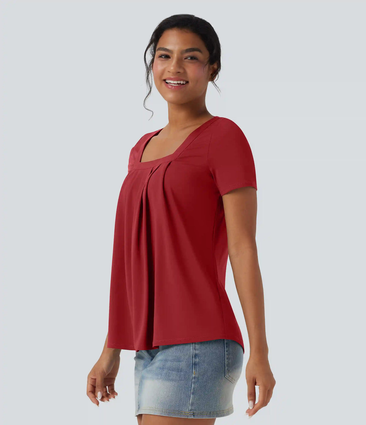 Square Neck Short Sleeve Casual Blouse
