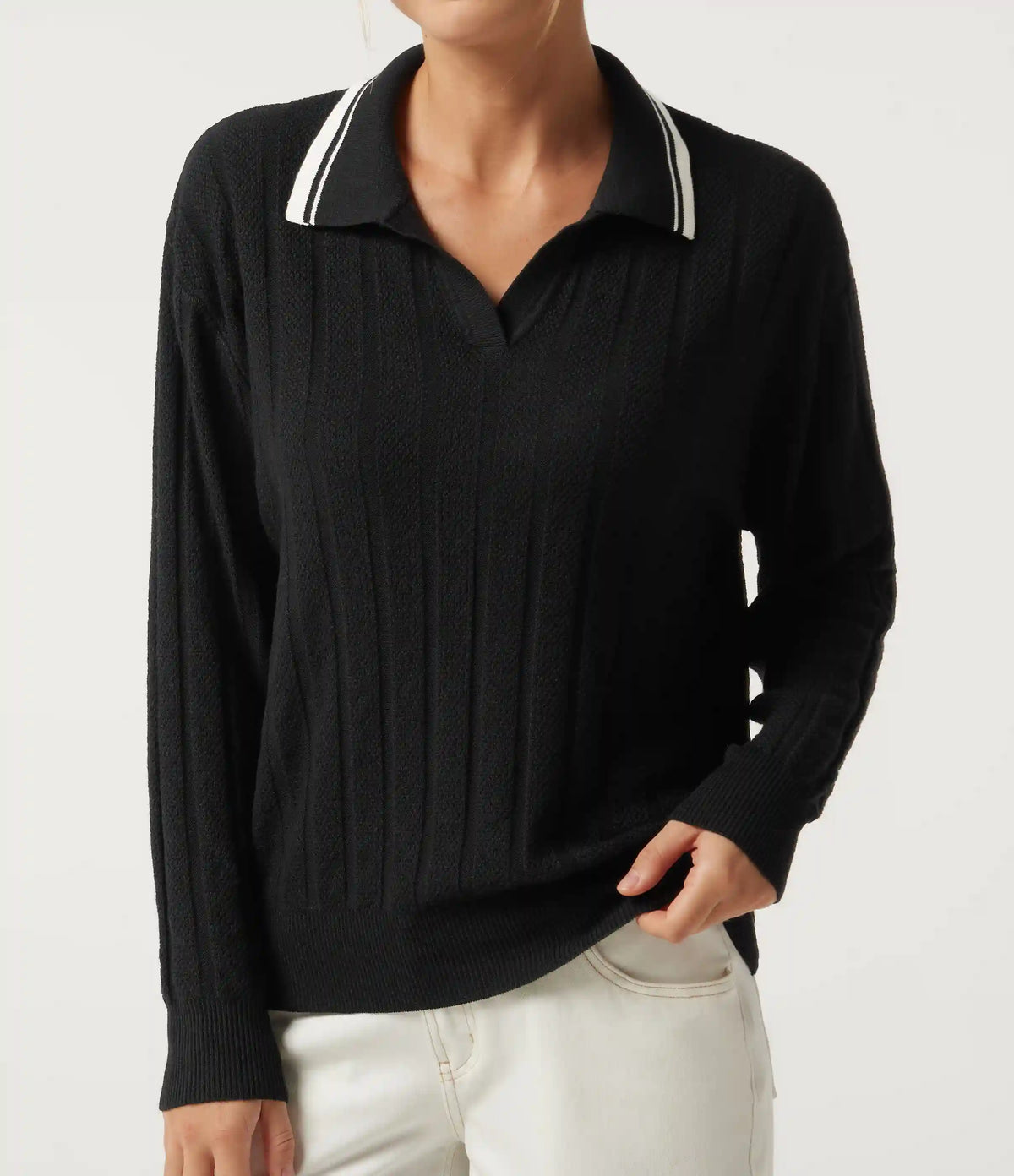 Long Sleeve Color Block Work Sweater