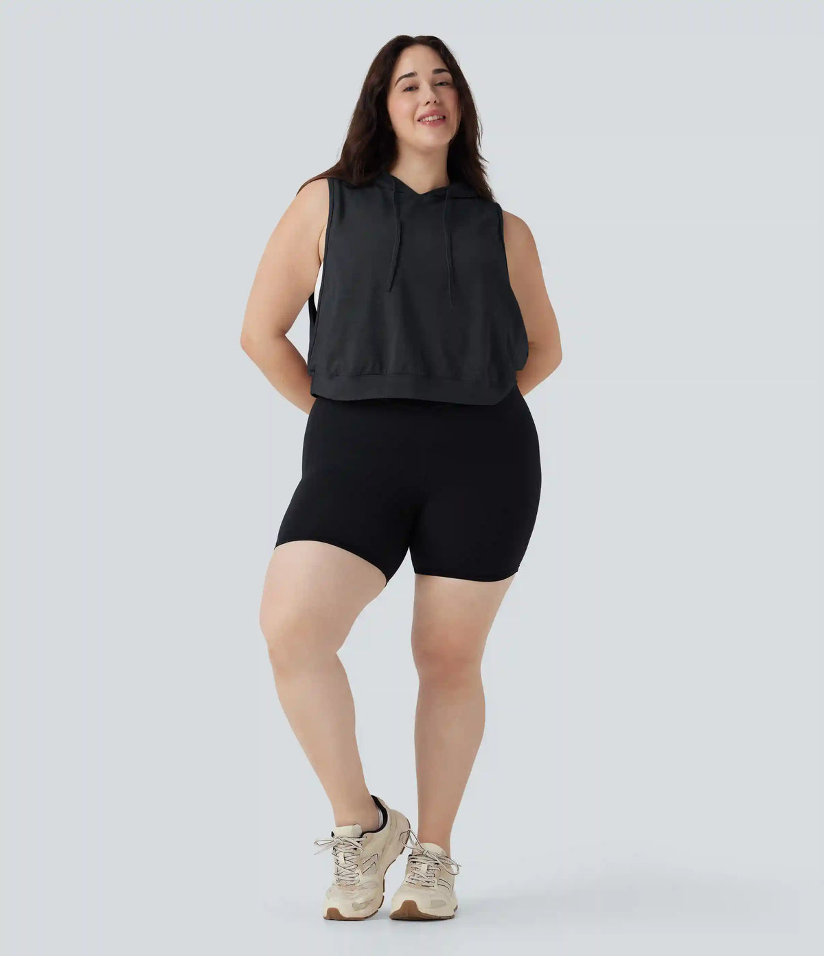 Hooded Drawstring Sleeveless Cropped Running Plus Size Tank Top