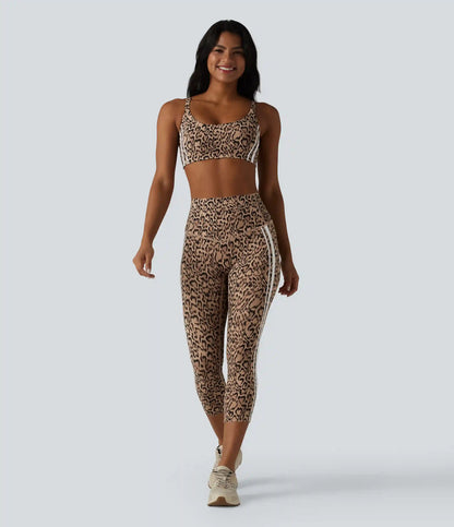 Halara UltraSculpt™ Leopard Print High Waisted Tummy Control Color Block Stripe Capri Training Leggings with Pockets