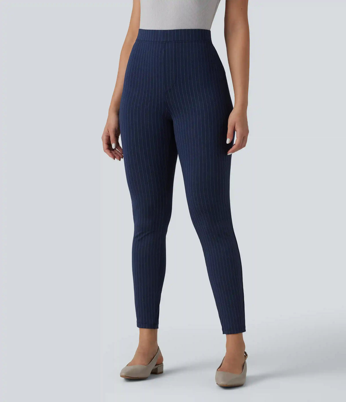 High Waisted Stripe Skinny Work Pants with Pockets