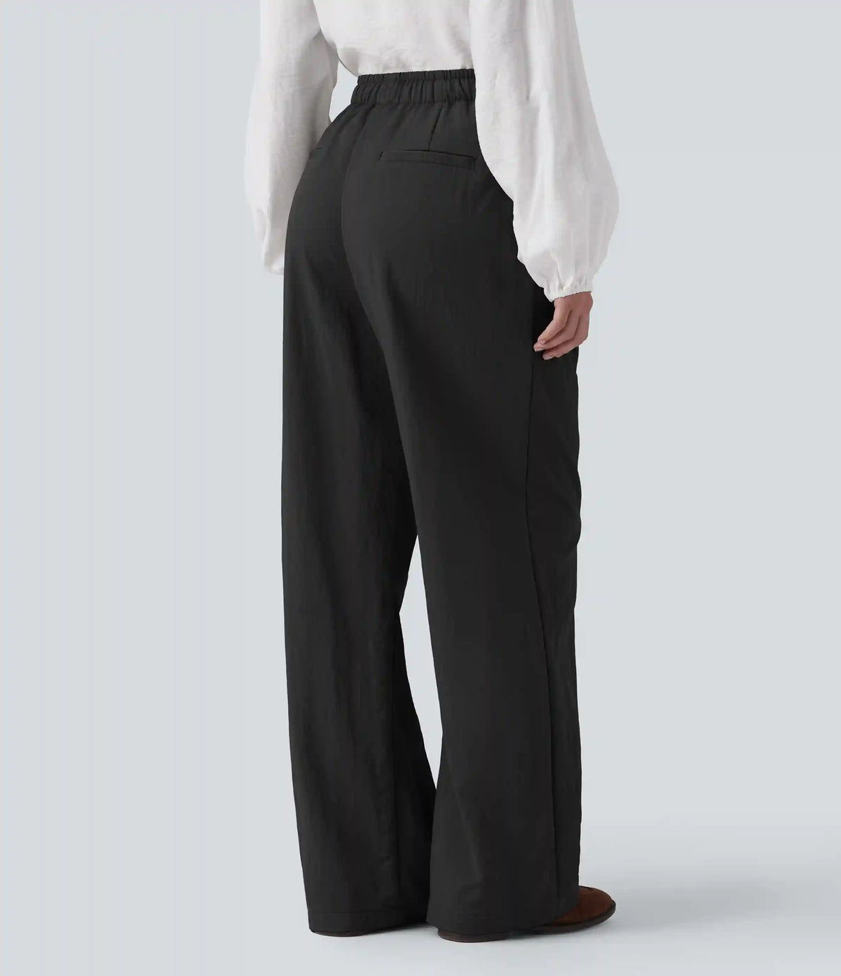 High Waisted Drawstring Straight Leg Work Pants with Pockets