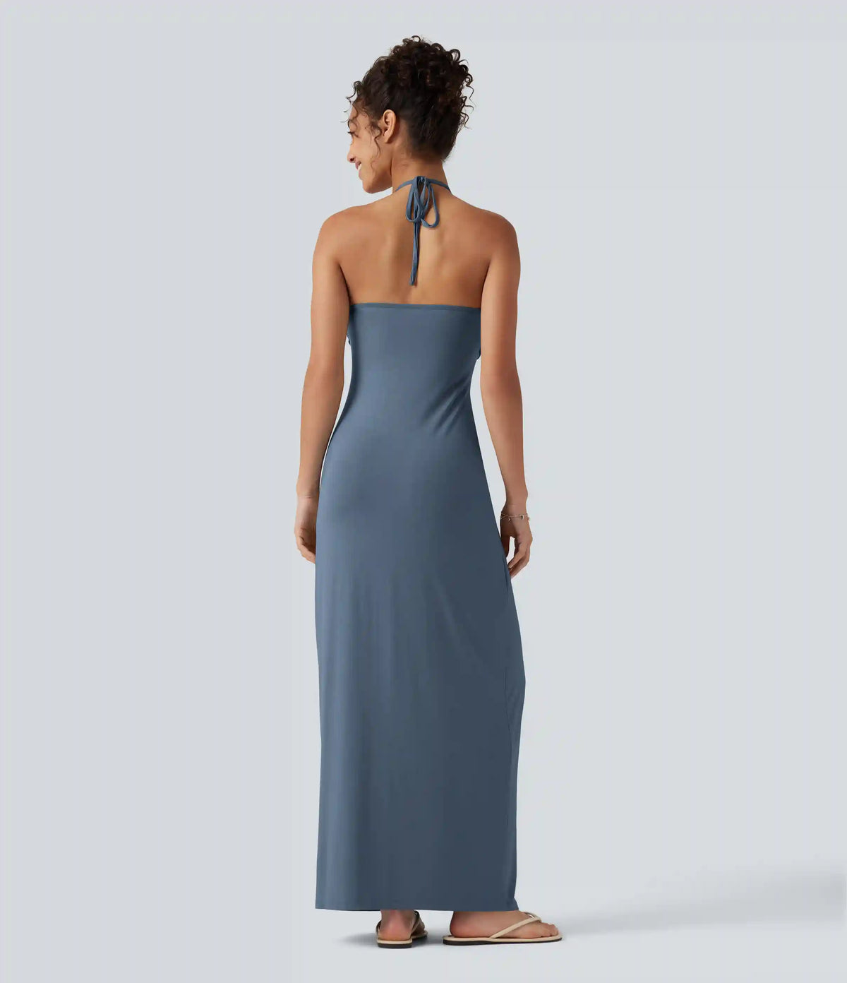 Halter Tie Back Built-in Bra Maxi Dress with Pockets