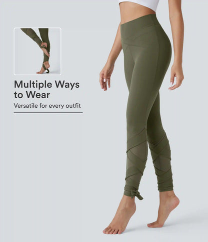SoftlyZero™ High Waisted Contrast Mesh Lace Up Yoga 7/8 Leggings