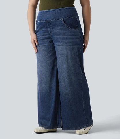 Plus Size Halara Flex™ Mid Rise Draped Lyocell Washed Baggy Casual Jeans with Pockets
