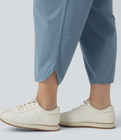 Plus Size Mid Rise Drawstring Curved Hem Quick Dry Golf Tapered Pants with Pockets-UPF40+
