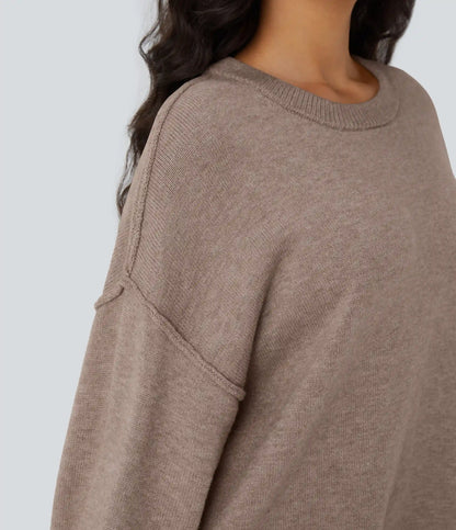 Round Neck Dropped Shoulder Long Sleeve Casual Sweater