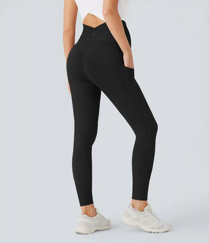 SoftlyZero™ Super High Waisted Back Crossover Pocket 7/8 Yoga Maternity Leggings