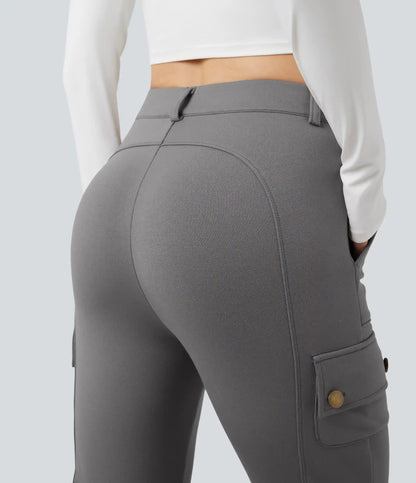 High Waisted Skinny Fleece Hiking Cargo Pants with Pockets